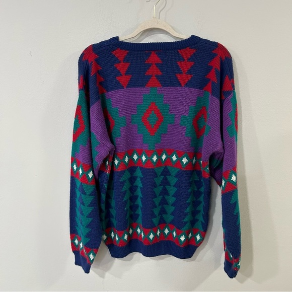 Vintage Interim Pattern Bright Multicolor Crewneck Sweater Women’s Size Large - Picture 4 of 6